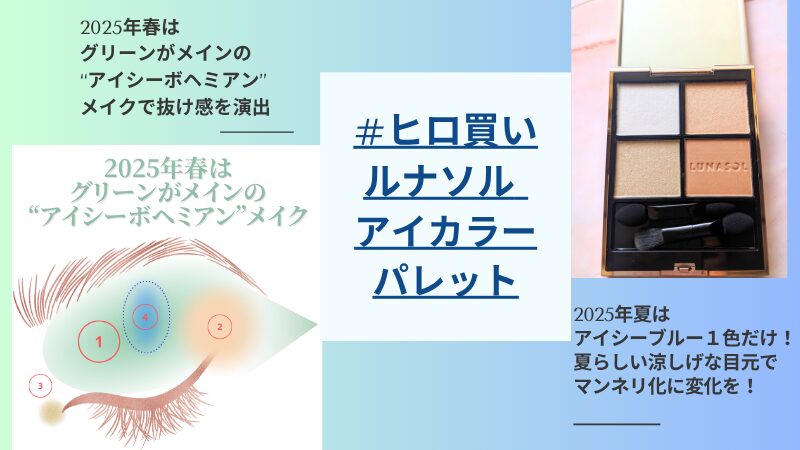 ルナソルの「アイカラーレーション N 04」私物画像と2025年春の“アイシーボヘミアンメイク”使い方