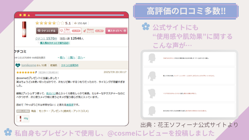 筆者自身が投稿した@cosmeの口コミと公式サイトの声