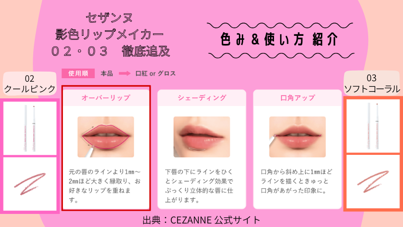 セザンヌ「影色リップメイカー」の公式サイトによる使い方いろいろ画像
