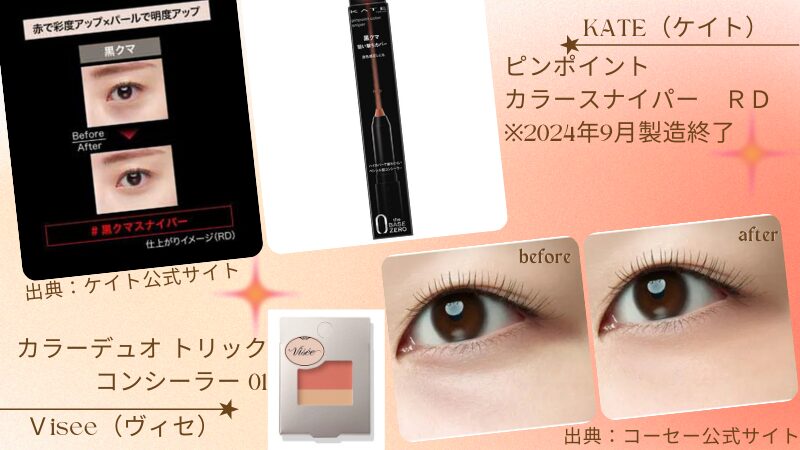 記事で登場するケイトとヴィセのレッド系コンシーラーの仕上がり画像（公式サイトより引用）